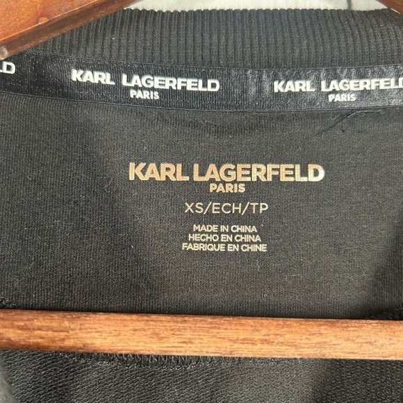 Karl Lagerfeld Paris Crew Neck Sweatshirt Womens Long Sleeve Sequin Black Top XS - Picture 5 of 8